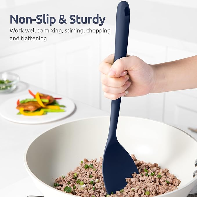 U-Taste 600ºF Heat Resistant Wok Spatula: 13.76" Long, 3.63" Wide Silicone Cooking Tools with Flexible Edge & Sturdy Core, for Kitchen Stir Fry, Serving, Scoop, Non-Stick Pan, Cast Iron -Midnight Blue