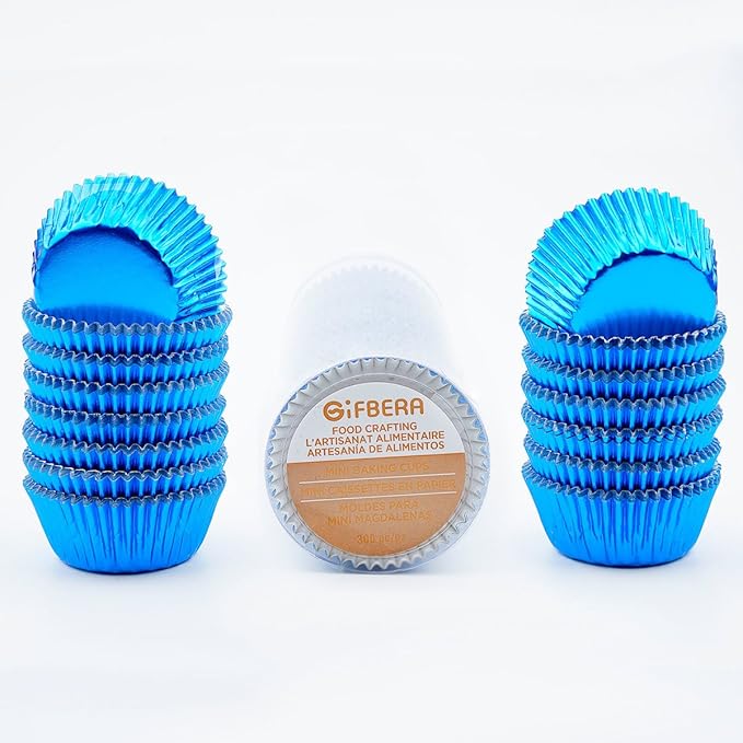 Gifbera Metallic Blue Foil Mini Cupcake Liners Muffin Cups, 300-Count