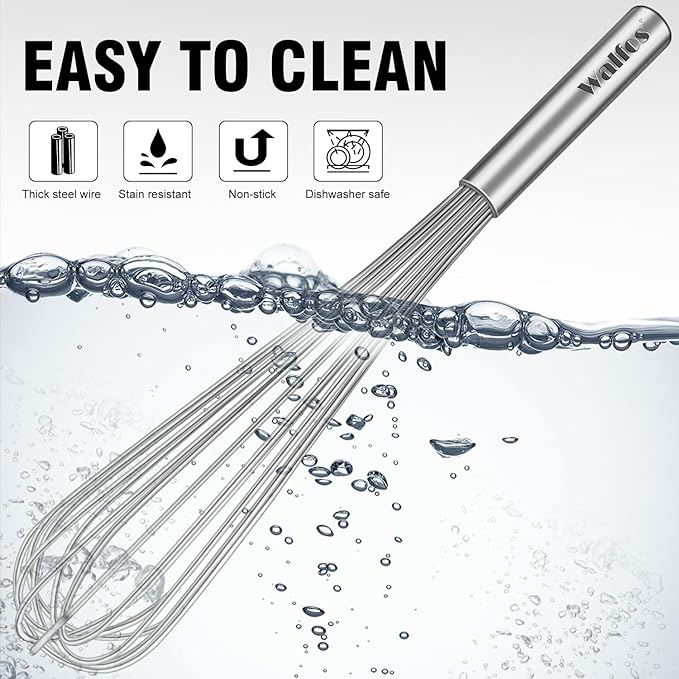 Walfos Whisks Large Whisk Set of 2, Heavy Duty Stainless Steel Wire Whisk Ideal For Beating Eggs, Mixing Batter & Blending Sauces.（13in+17in)