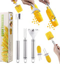 Corn Peeler and Stripper Tool, 4 Pack, Corn Peeler for Corn on The Cob, 2025 New Long Handle Stainless Steel Corn Stripper Tool, Quick Corn Cob Stripper for Home Kitchen, Restaurant & Outdoor Dining