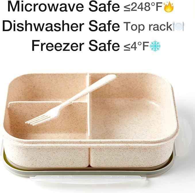 SEVENY Bento Box Natural Wheat Fiber Material,Ideal Leak-Proof Bento Box Adults,Lunch Box for Women,BPA-Free Lunch Box,Reusable Meal Prep Container for Body Builders, White