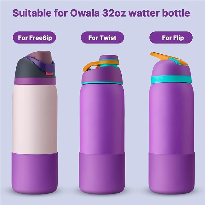 Silicone Water Bottle Boot for Owala 32 oz, Anti-Slip Protective Sleeve for Owala Twist & FreeSip & Flip Stainless Steel Water Bottle, Boot Bottom Base for Owala (Purple)