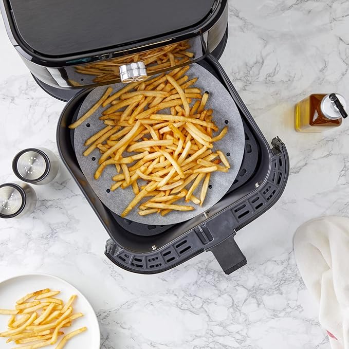 Juvale Air Fryer Liners Disposable - 8-Inch White, 100 Pack - Air Fryer Parchment Paper Liners & Sheets for Basket & Oven - Nonstick Steamer Paper & Accessories - Heat-Resistant to 428°F
