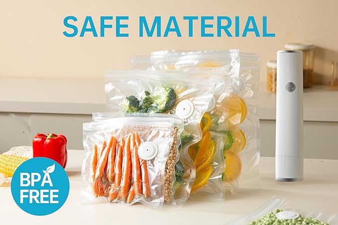 Vacuum Sealer Bags for Food, 12 PCS Reusable Sous Vide Bags BPA Free, Vacuum Zipper Bag with Universal Air Valve, Food Storage Bag for Meal Prep, Dishwasher Microwave & Freezer Safe