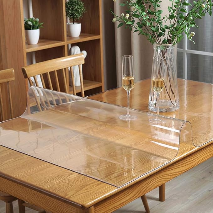 28x48 inch Multi Size Clear Plastic Table Protector 1.5mm Thick PVC Cover Pad Vinyl Protector Easy Clean Waterproof Wipeable Furniture Topper Pad for Dining Living Room Coffee Mat Desk Pad Rectangle