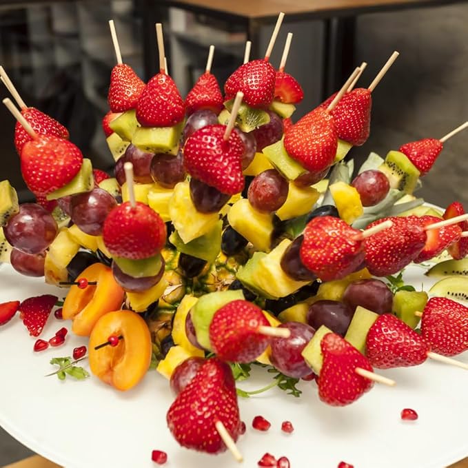 300 Pcs 10 inch Natural Bamboo Skewers, Φ=4mm, PEOUWNES Food Sticks for Appetiser, BBQ, Fruit，Cocktail, Grilling Kebabs, Bouquet, Chocolate Fountain, Corn Dog, Kitchen, Barbecue, Crafting and Party