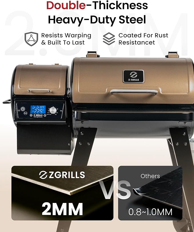 Z GRILLS ZPG-450A2 Wood Pellet Grill & Smoker, PID V2.1 Controller, 459 Sq in Cook Area, Foldbale Shelf, Meat Probe, Rain Cover, 8 in 1 BBQ Grill Outdoor Auto Temperature Control, Bronze