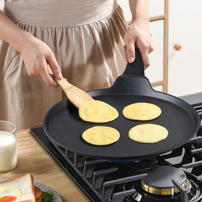S·KITCHN Crepe Pan Nonstick Dosa Pan, Tawa Pan for Roti Indian, Non-Stick Pancake Griddle Compatible with Induction Cooktop, Comal for Tortillas, Griddle for Stove Top - 12.5 IN