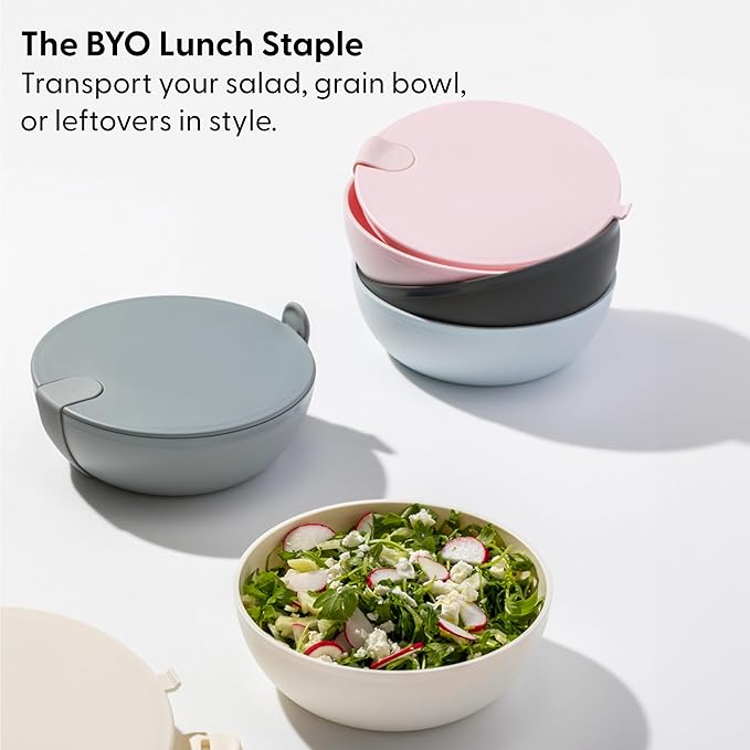 W&P Porter Plastic Bowl Lunch Container w/ Protective Non-slip Exterior, Cream 1 Liter | Lid & Snap-tight Silicone Strap | Food Storage, Bento Box, Meal Prep | BPA-Free Plastic