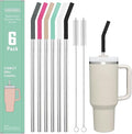 6 PCS 12Inch Metal Stainless Steel Reusable Straight Straw,with 6 Silicone Flex Tips and 2 Cleaning Brush,for 40oz Stanley, Hydrapeak, Owala Tumbler,Simple Modern 32 40oz Tumbler(8mm Silver)