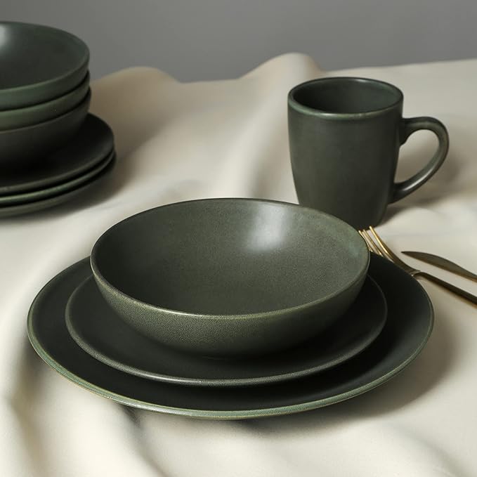 Stone Lain Grao Stoneware 32-Piece Dinnerware Set, Green