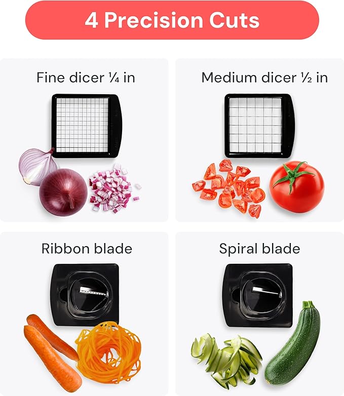 Fullstar The Original Pro Chopper - Vegetable Chopper and Spiralizer, Food Chopper with Container, Fruit Slicer, Kitchen Gadgets & Gifts, Home Essentials (4 in 1, Clear)