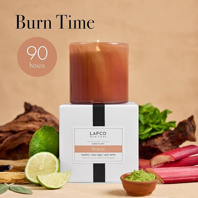 LAFCO New York Signature Candle, Retreat - 15.5 oz - 90-Hour Burn Time - Reusable, Hand Blown Glass Vessel - Made in The USA