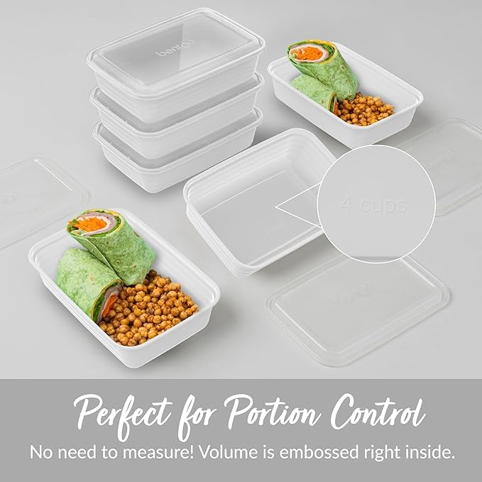 Bentgo 20-Piece Lightweight, Durable, Reusable BPA-Free 1-Compartment Containers - Microwave, Freezer, Dishwasher Safe - White