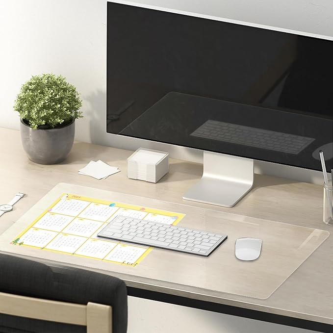 Clear Table Cover Protector - 16 x 48 Inch, 1.5mm Thick Plastic, Vinyl Table Mat for Desks