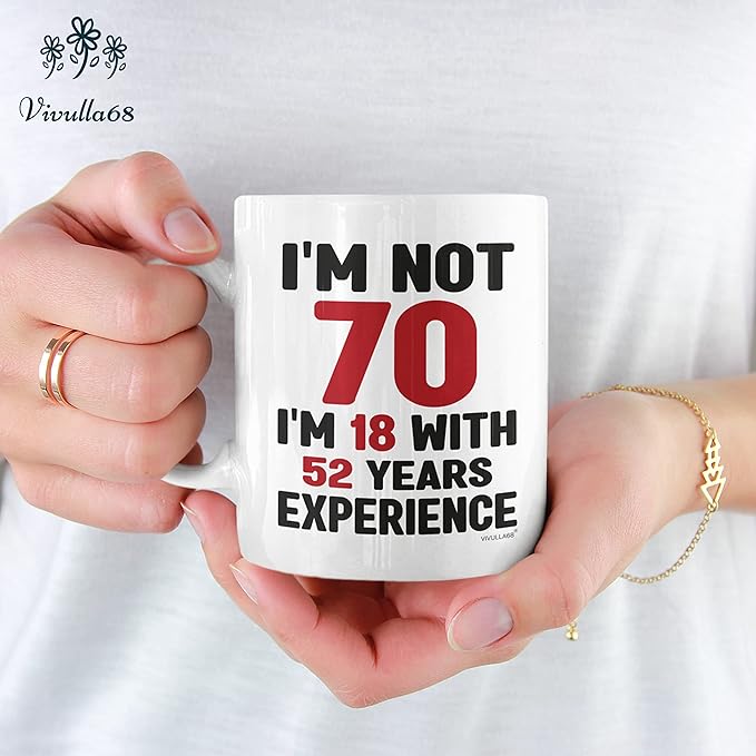Vivulla68 70th Birthday Mug 11oz, 70 Year Old Birthday Gifts for Men - Funny Gift for Women, Men - Vintage 1955 Coffee Cup - Unique Present for Man, Woman, Mom, Dad, Grandma, Grandpa - Turning 70 Idea