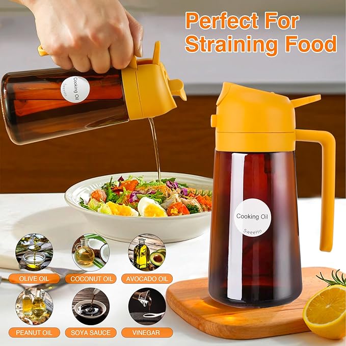 Oil Sprayer for Cooking, 2 In 1 Oil Dispenser and Oil Sprayer (Orange+Dark Brown)