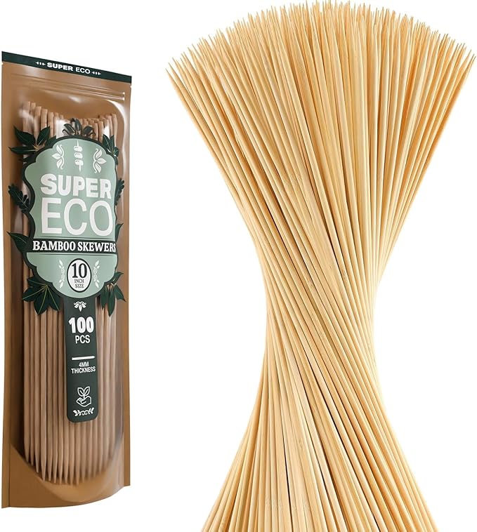100 Pcs Natural Bamboo Skewers, Wooden Skewers for Appetizers, Fruit, Kebabs, Grilling Barbecue, Mini Burger, Sausage, Cocktail, Long Toothpicks, Food Sticks Natural