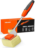 Grill Brush Bristle Free for Outdoor Grill, Steam Grill Cleaning Brush Replaceable Head, Extended Handle, Safe BBQ Cleaner Brush with Scraper for Cast Iron Stainless Steel Porcelain Grates