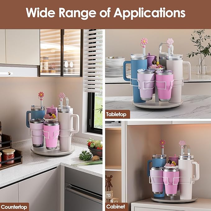 Water Bottle Organizer for 20/30/40oz Stanley & Other Large Tumbler, 6 Slots Stanely Cup Organizer with Straw Sleeve, Cup Bottle Holder for Cabinet Home Countertop Pantry Shelf,Gray