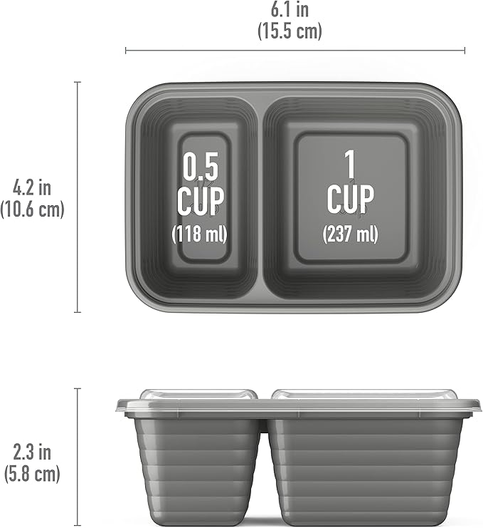 Bentgo Prep - 2-Compartment Snack Containers with Lids - Reusable, Microwaveable, Durable, PFAS & BPA-Free, Freezer and Dishwasher-Safe Meal Prep Food Storage - 10 Trays & 10 Lids (Pewter)