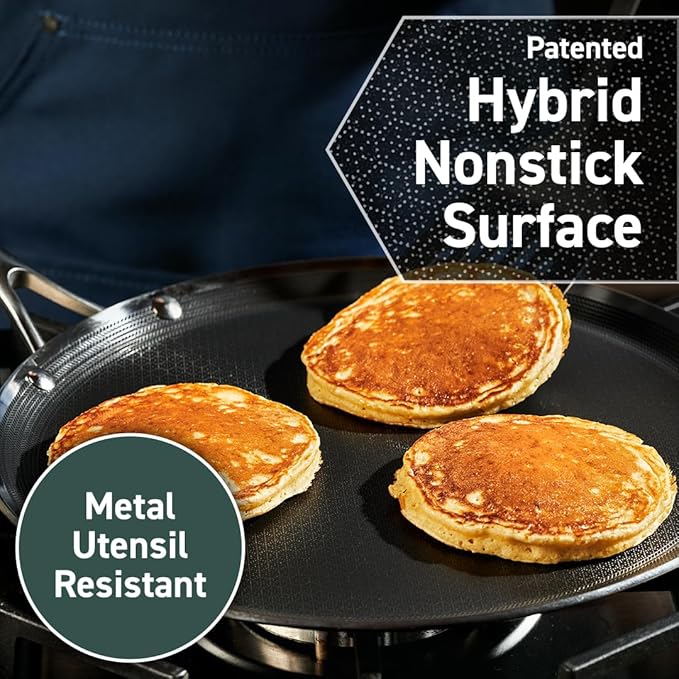 HexClad Hybrid Nonstick 3-Piece Cookware Set, 8" Pan, 8" Lid, and 12" Griddle Pan