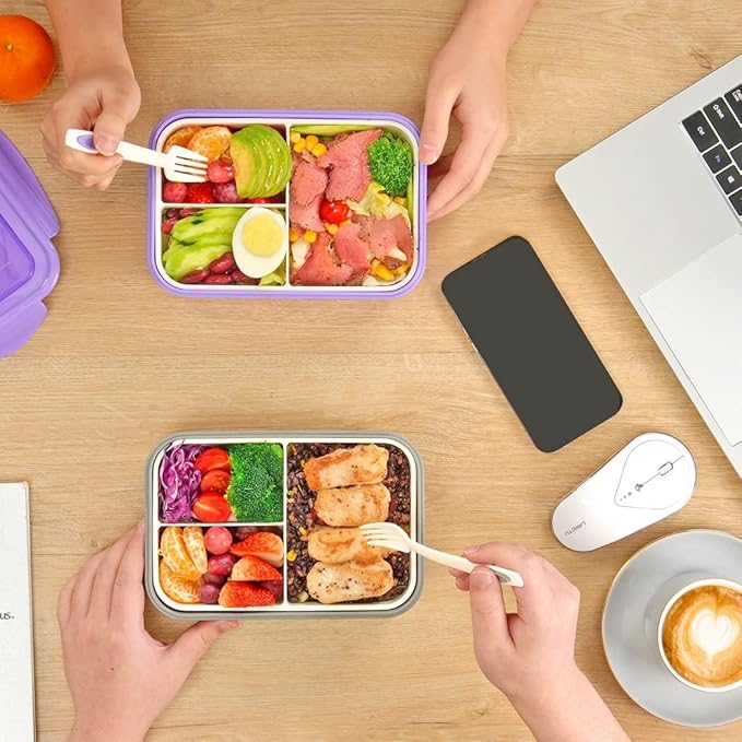 LOVINA Bento Boxes for Adults - 1100 ML Bento Lunch Box Container For Kids With Spoon & Fork - Durable Perfect Size for On-the-Go Meal, BPA-Free and Food-Safe Materials(Grey)