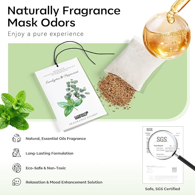 MYARO 12 Packs Eucalyptus Mint Scented Sachets for Drawer and Closet, Long-Lasting Closet Sachet Bags Drawer Deodorizers Fresh Scents, Home Fragrance Air Freshener