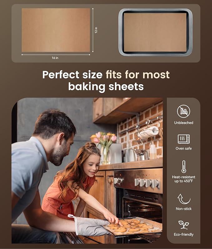 200 Pcs Parchment Paper Sheets, Unbleached Baking Parchment Sheets, 12x16 Inch, Non-Stick, Heat-Resistant, Biodegradable