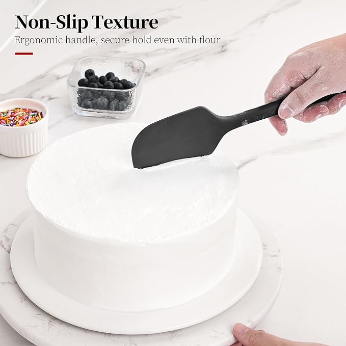 600ºF Heat Resistant Spatulas, High Heat Food Safe Semless Kitchen Silicone Scraper Set for Cooking Baking Mixing Scraping Stirring Nonstick Cookware Pan Bowl (2Pcs,Black)