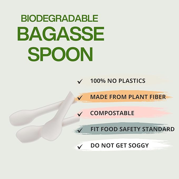 200 Count Compostable Spoons, 4.3 Inch Biodegradable Plant Fiber Disposable Cutlery, Eco Friendly, Home Compostable, Bulk Pack for Parties, Catering, Coffee, Desserts & Everyday Use