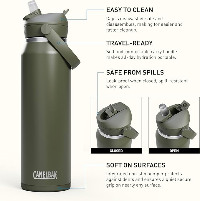 CamelBak Thrive Flip Straw Insulated Stainless Steel Water Bottle Moss, 32oz