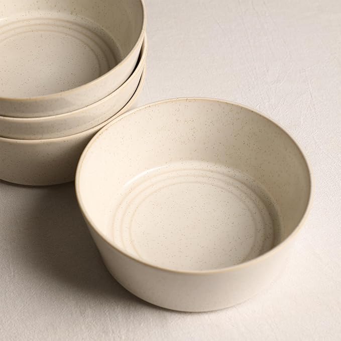 Stone Lain Claire 4-Piece Bowl Set Stoneware, Bowls, Dishwasher and Microwave Safe, Dish Set for 4, White