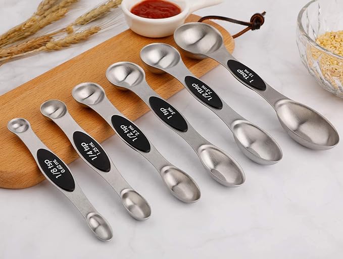 Magnetic Measuring Spoons Set of 6 Stainless Steel Dual Sided Stackable Teaspoon for Measuring Dry and Liquid Ingredients