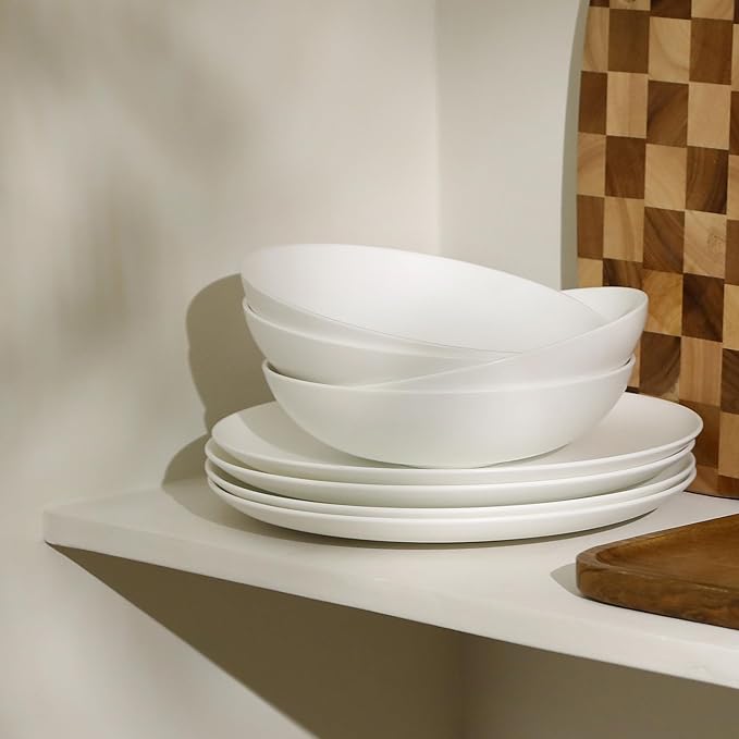 Stone Lain Taglio 12-Piece Dinnerware Set Bone China, Matte White