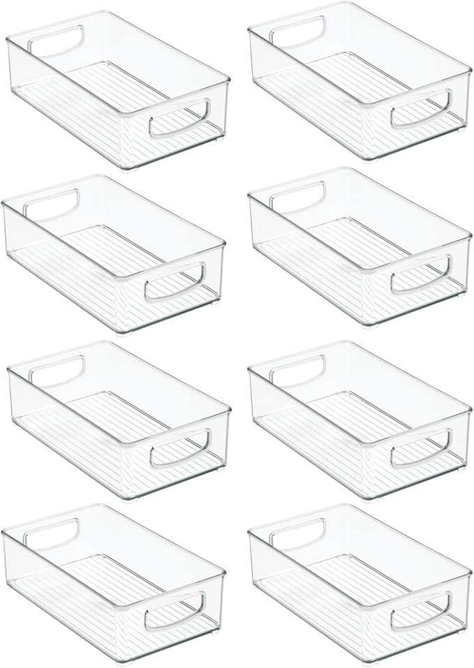 mDesign Small Plastic Bathroom Storage Container Bins with Handles for Organization in Closet, Cabinet, Vanity or Cupboard Shelf, Accessory Organizer - Ligne Collection - 8 Pack, Clear