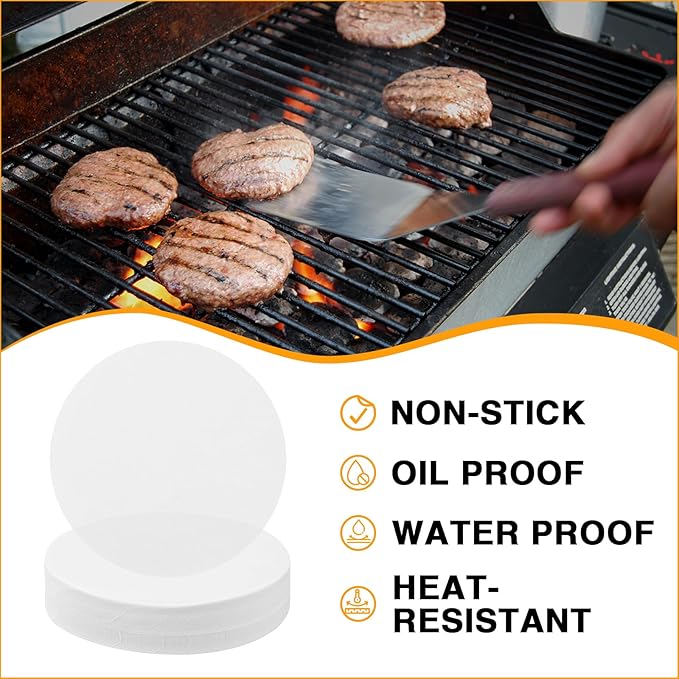 GWHOLE 500pcs Wax Paper Non-Stick Hamburger Patty Paper Food Grade BBQ Grill Waxed Stencil Sheet Restaurant-Grade Round Wax Paper, 4.3 inch