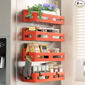 4 Pack Magnetic Spice Rack for Refrigerator, Spice Rack Organizer, Moveable Magnetic Shelf Fridge Organizer with 4 Hooks for Kitchen and Oven Organization, Orange