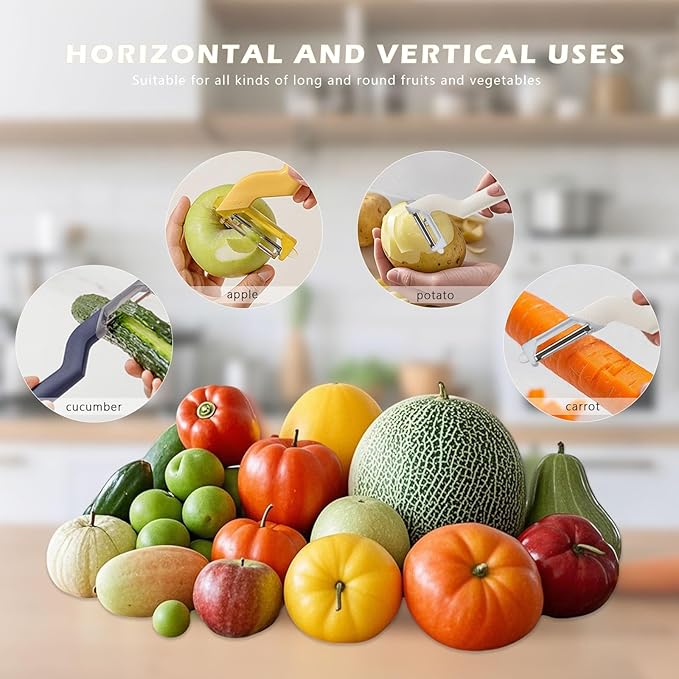 90° Rotatable Fruit and Vegetable Peeler, Sharp Stainless Steel Swivel Blades Potato Peelers for Kitchen, Built-in Eye Remover Veggie Fruit Potato Carrot Apple Peeler with Blade Cover