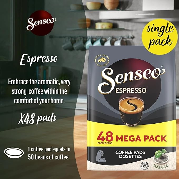 Senseo Espresso Coffee Pods – 48 Count – Powerful & Aromatic Dark Roast – Single-Serve Coffee Pads Compatible with Senseo Machines – Imported from the Netherlands