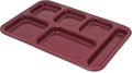 Carlisle FoodService Products Right Hand 6-Compartment Melamine Tray 14.5" x 10" - Dark Cranberry
