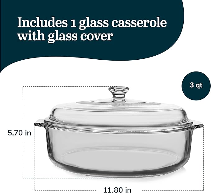 Libbey 55952 3.2-Quart Covered Casserole, 2-Pack