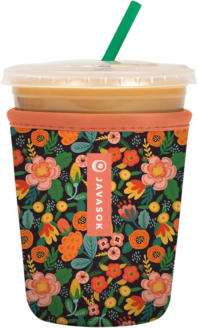 Sok It JavaSok Iced Coffee & Cold Soda Insulated Neoprene Cup Sleeve (Floral Affair, Small: 16-20oz)
