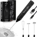 Zulay Froth N Go Milk Frother – Rechargeable 3-in-1 Handheld Frother Wand with Travel Case & USB-C Charger – Single, Double & Egg Whisk for Latte, Cappuccino, Matcha, Protein Shakes – Black Marble
