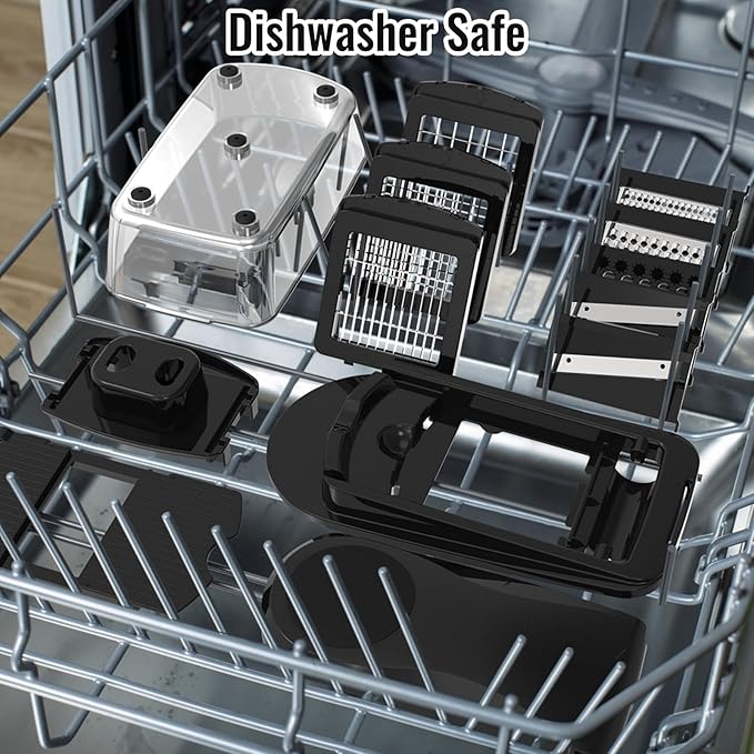 12 Blade All-in-1 Vegetable Chopper Mandoline Slicer with Container, Spiralizer with Contianers, Food Chopper, Onion Chopper, Veggie Cutter for Salad, Kitchen Gadgets Accessories Essentials, Black