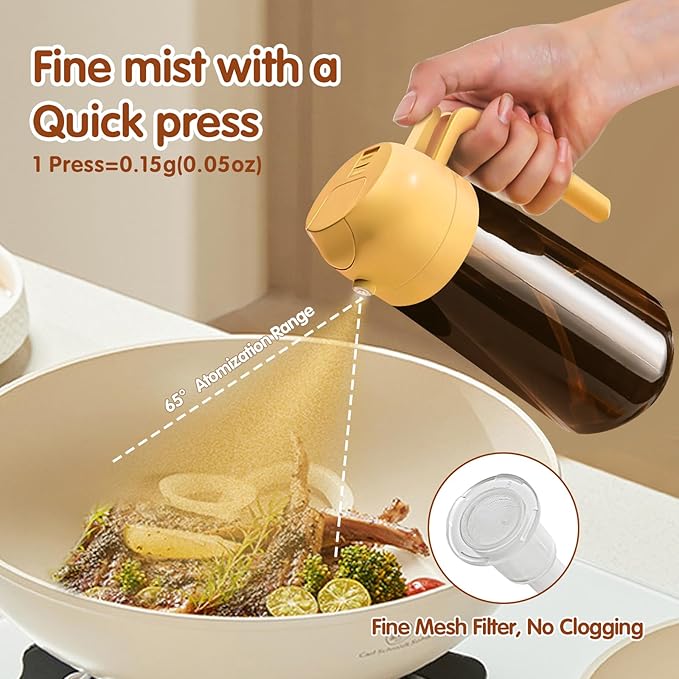 YARRAMATE 16oz/470ml Light Blocking Oil Sprayer for Cooking with Stickers, Food-Grade 2 in 1 Olive Oil Dispenser Bottle for Kitchen, Premium Dark Amber Glass Oil Bottle for Air Fryer, BBQ(Orange)