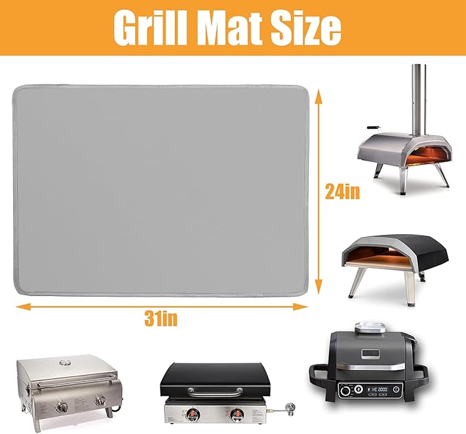 24 x 31in Fireproof Grill Mats for Outdoor Grill to Protect Your Grill Table - Heat Resistant Grill Table Mat - Waterproof & Oilproof BBQ Mat - Grey