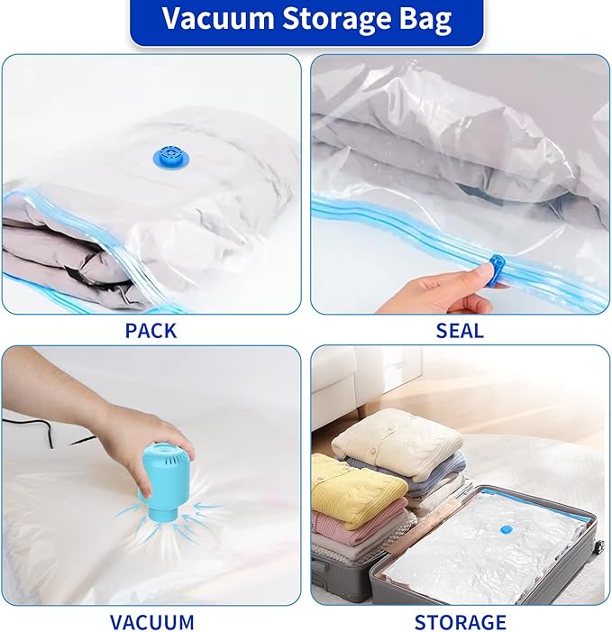 SZO 10 Pack Vacuum Storage Bags (5 Large/5 Medium),Durable & Reusable Storage Bags,Vacuum Seal Bags For Clothing Travel, Space Saver Bags For Luggage, Blankets,Bedding,Moving Bags（No Pump Include）