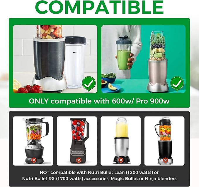 Replacement Blender 32oz Cups with Flip-Top To-Go-Lid & Flat Lid Compatible with Nutribullet Pro 900w/ 600w Models