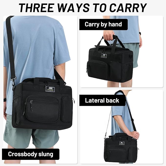 MIER Large Lunch Box for Men Women Adult Insulated Soft Sided Cooler 30 Can Leakproof Lunch Bag Collapsible for Work Travel Camping Beach, 18L (Black-No Luggage Strap)